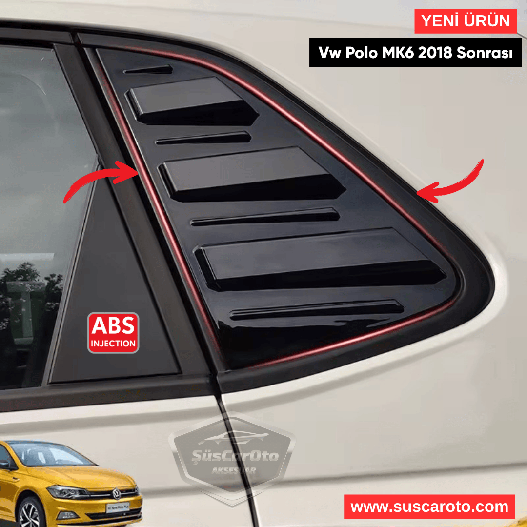 Vw Polo MK6 2018 y Posteriores Compatible Rejilla de Ventana Trasera Visera de Ventana Trasera Ventilación Importada Equipo Izquierdo y Derecho Negro Brillante Calidad Premium ONP342