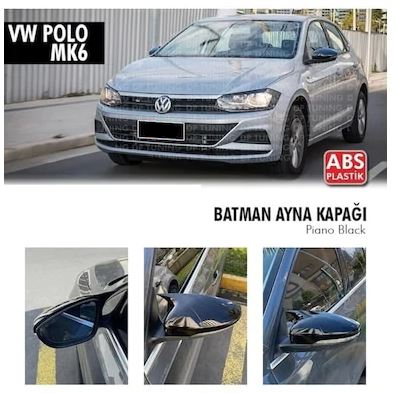 Tapas de espejo de murciélago Vw Polo MK6 2018 en adelante Piano Black Plástico ABS