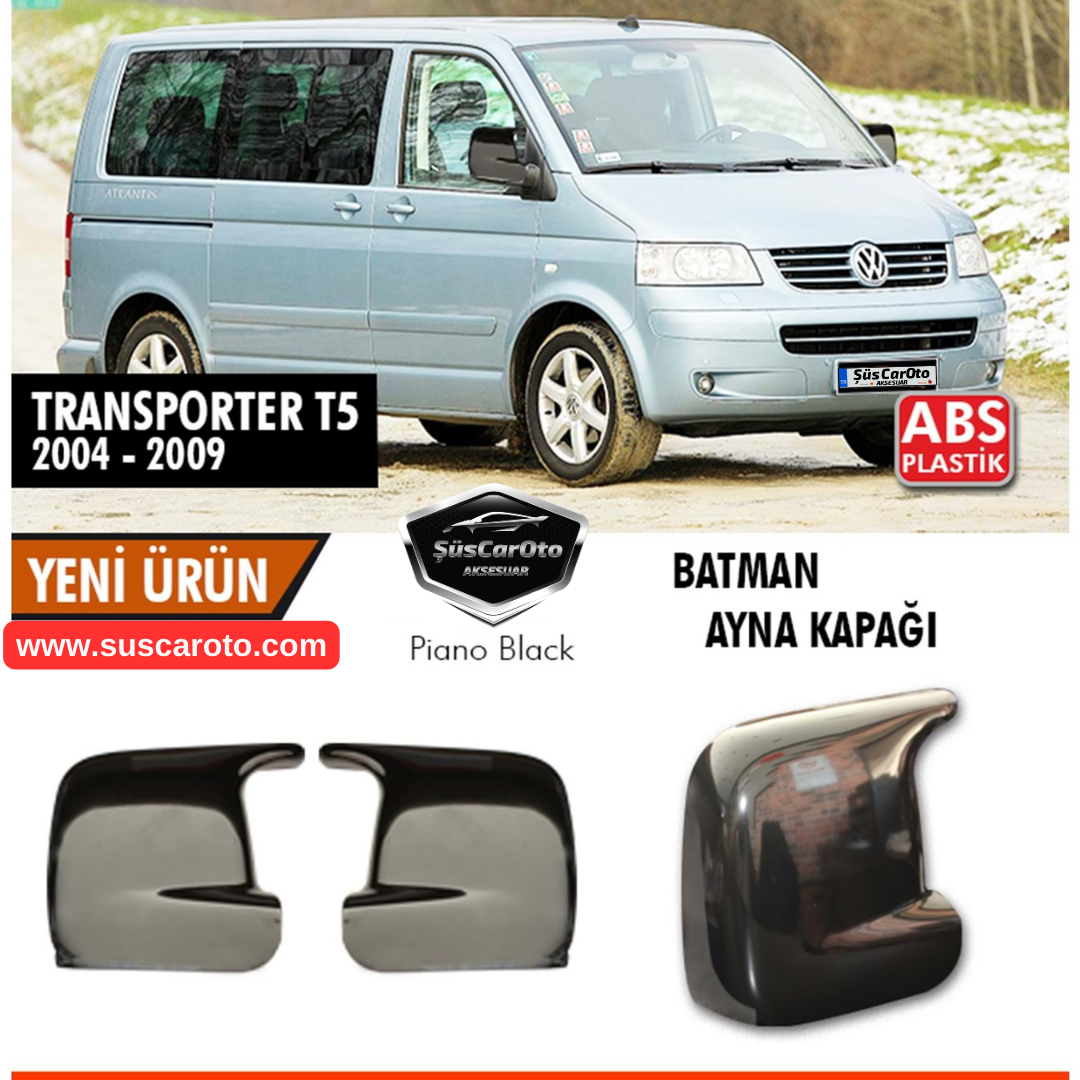 Tapas de espejo estilo murciélago Batman para VW Transporter T5 2004-2009, plástico ABS negro piano