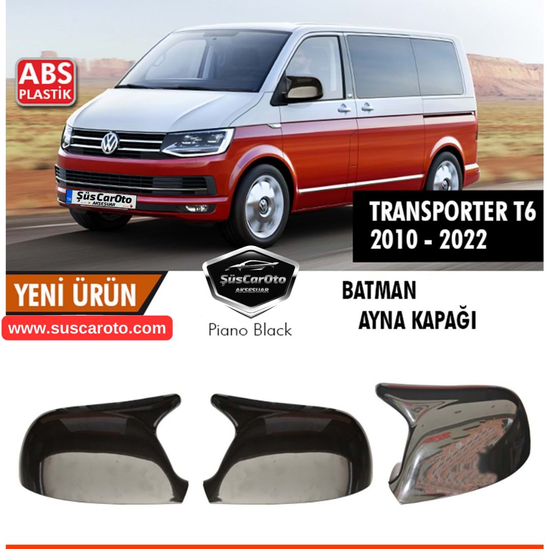 VW Transporter T6 - T7 2010-2022 Compatible Tapa de Espejo Retrovisor Batman Murciélago Plástico ABS Negro Piano