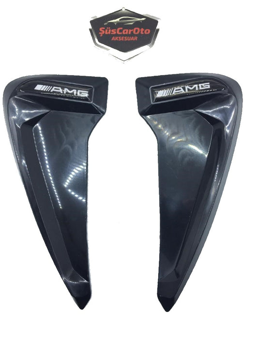 AMG Logotipo Piano Negro Flexible Guardabarros Ventilación Rejilla Derecha Izquierda 2 Piezas