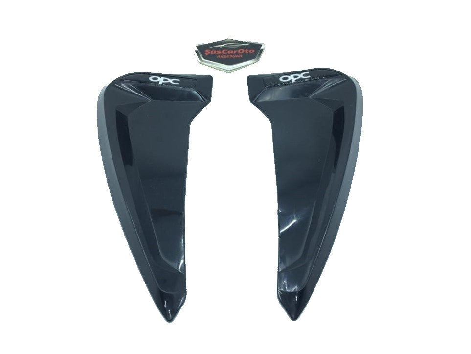 2 piezas Rejilla de ventilación de guardabarros flexible Piano Black con logotipo OPC, derecha e izquierda