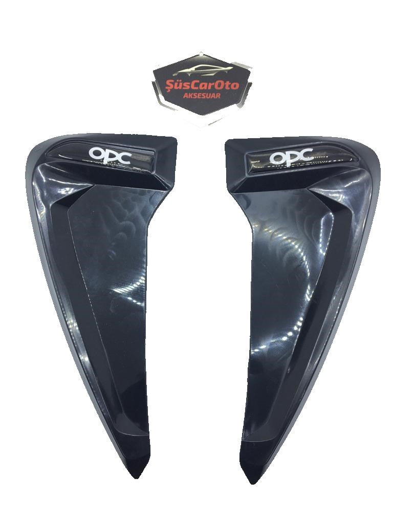2 piezas Rejilla de ventilación de guardabarros flexible Piano Black con logotipo OPC, derecha e izquierda