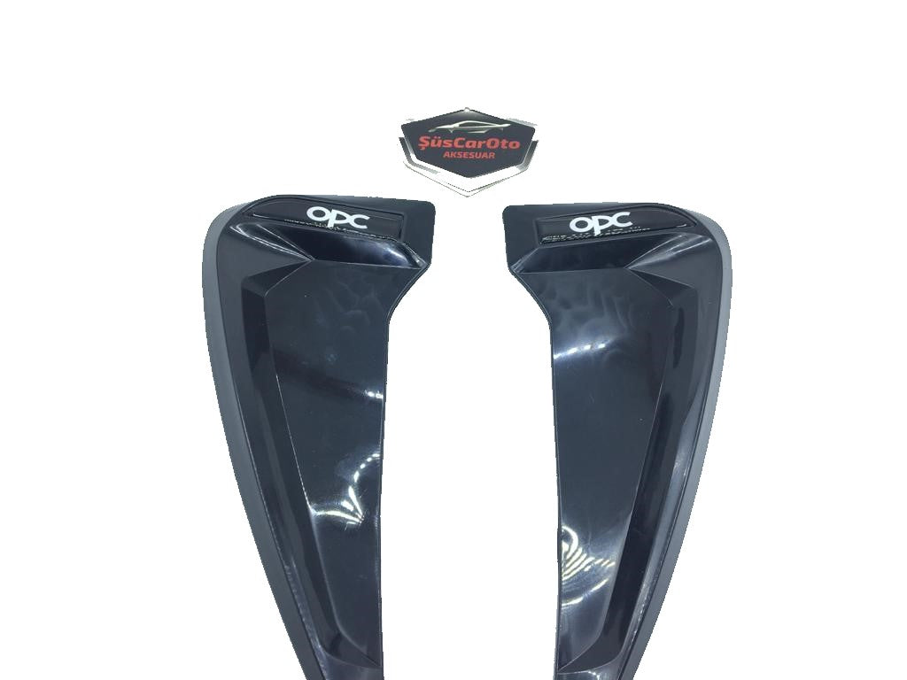 2 piezas Rejilla de ventilación de guardabarros flexible Piano Black con logotipo OPC, derecha e izquierda