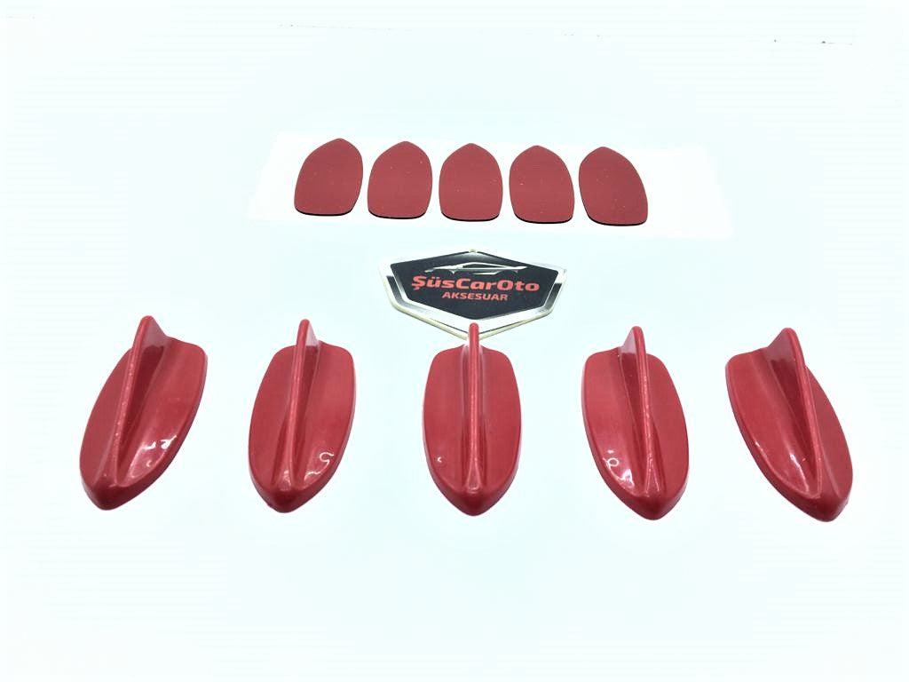 Set de 5 mini antenas decorativas tipo aleta de tiburón en color rojo