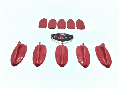 Set de 5 mini antenas decorativas tipo aleta de tiburón en color rojo