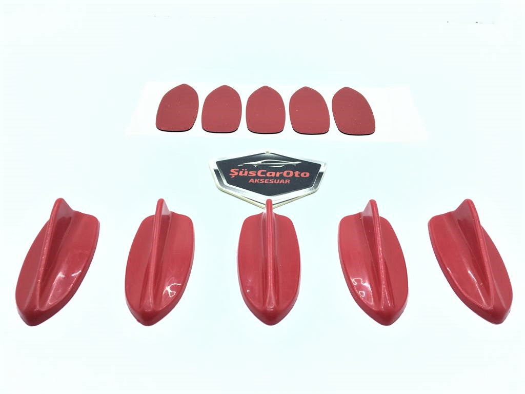 Set de 5 mini antenas decorativas tipo aleta de tiburón en color rojo