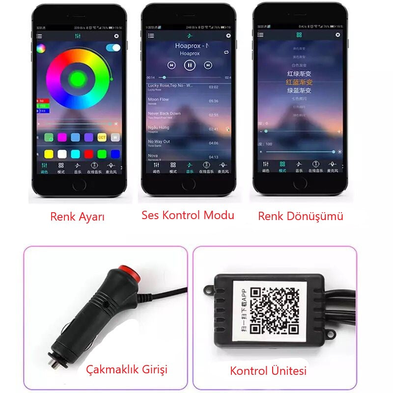 Lámpara de neón LED RGB ambiental con control por aplicación para coche, 5 piezas y 6 metros
