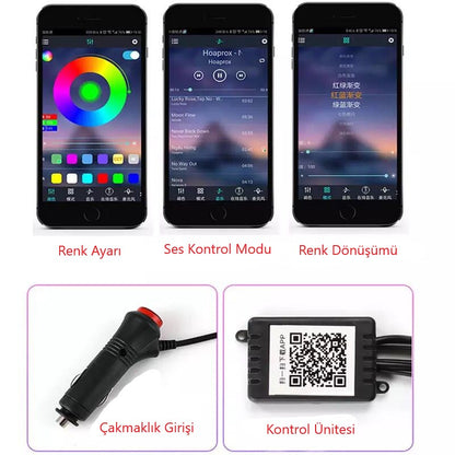 Lámpara de neón LED RGB ambiental con control por aplicación para coche, 5 piezas y 6 metros