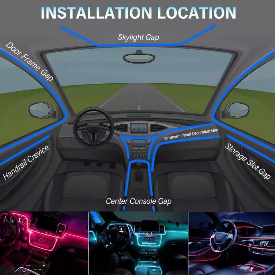 Lámpara de neón LED RGB ambiental con control por aplicación para coche, 5 piezas y 6 metros