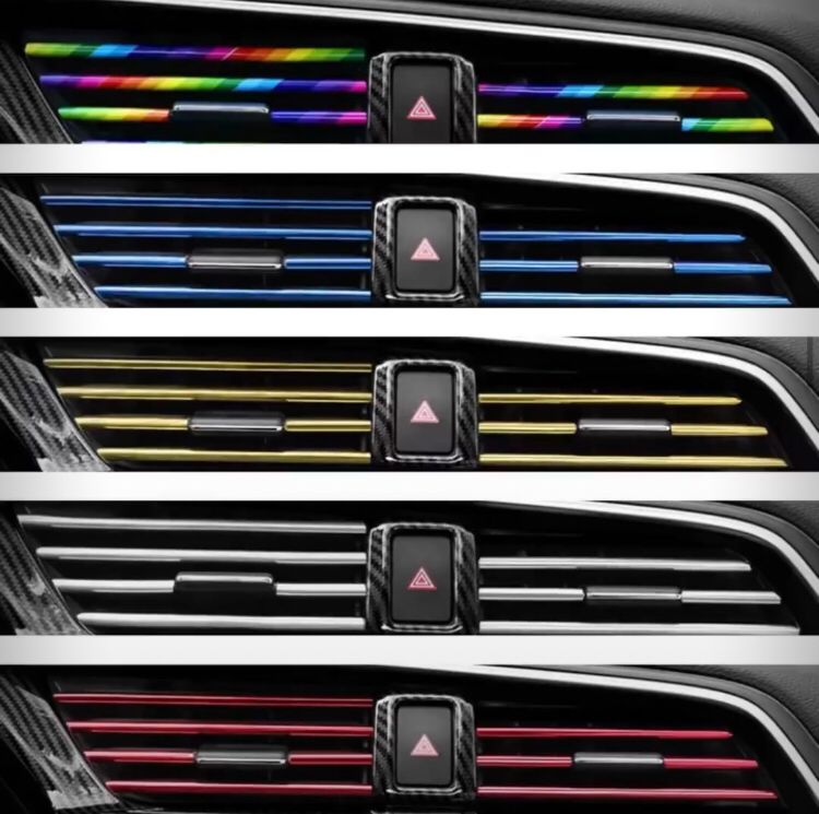 Conjunto de tiras decorativas para rejilla de ventilación del aire acondicionado interior del coche