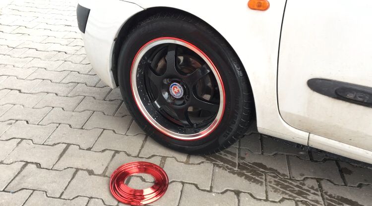 Vehículo Coche Auto Llanta Junta Tira de Moldura de Llanta de Goma Aspecto Metálico Tira de Llanta 8 Metros Rojo