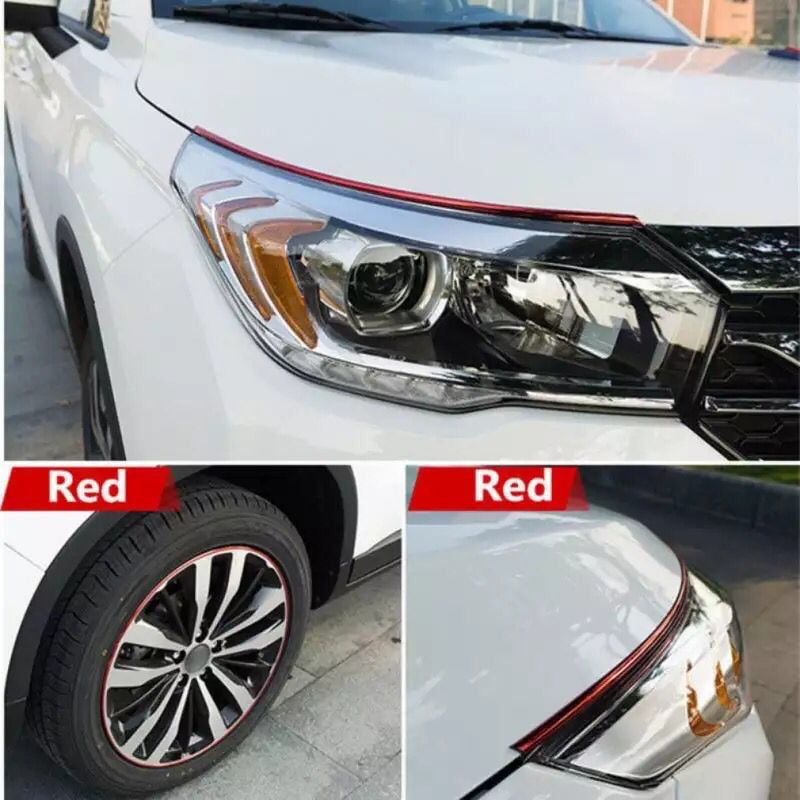 Vehículo Coche Auto Llanta Junta Tira de Moldura de Llanta de Goma Aspecto Metálico Tira de Llanta 8 Metros Rojo