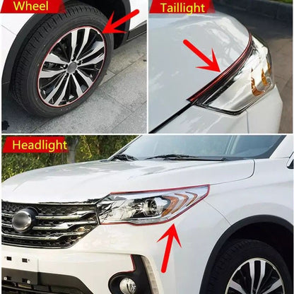 Vehículo Coche Auto Llanta Junta Tira de Moldura de Llanta de Goma Aspecto Metálico Tira de Llanta 8 Metros Rojo