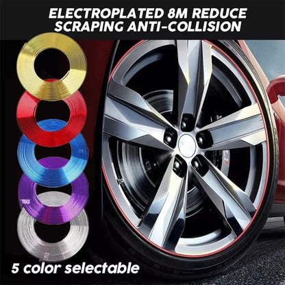 Embellecedor de Llanta de Coche, Aspecto Metálico, Tira Protectora para Llanta, Cinta para Llanta de 8 Metros, Color Dorado
