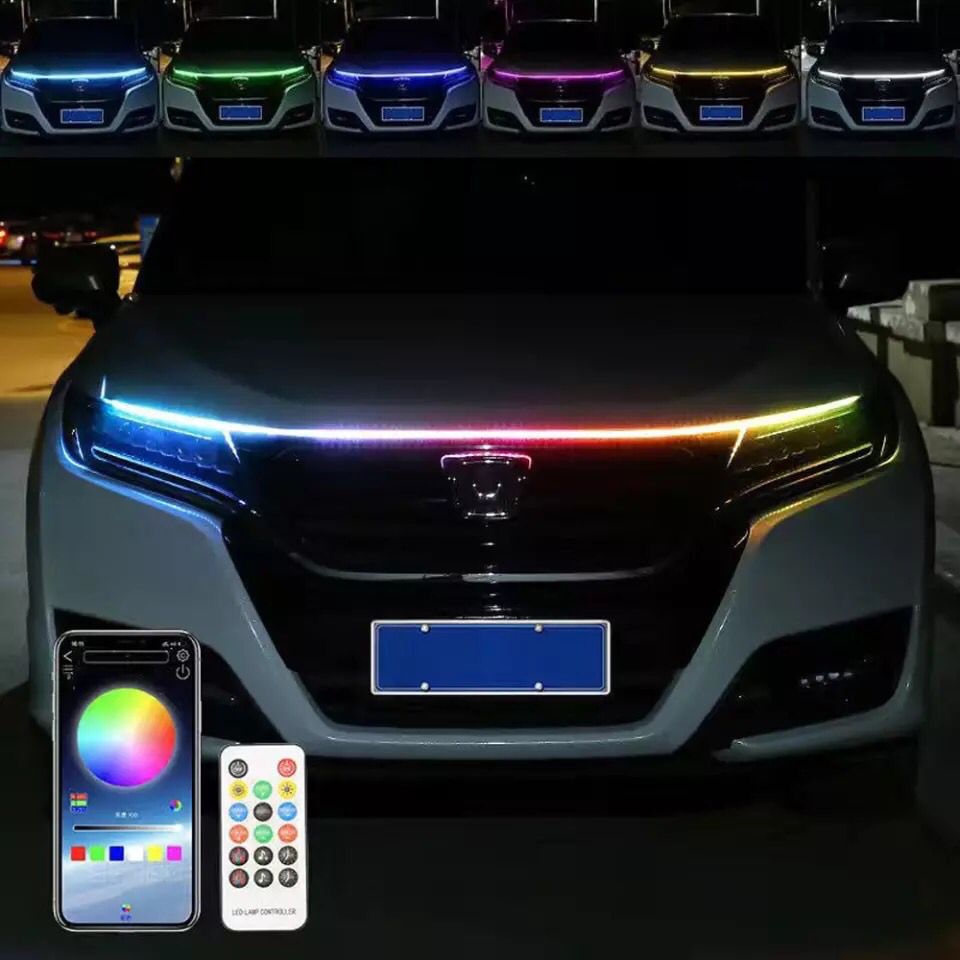 DRL LED diurno para capó, control por aplicación y mando a distancia, tira de LED RGB de 1,5 metros, diseño Golf 8 ONG48