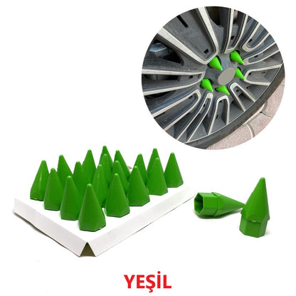 Juego de 20 tapas de tuerca de bala puntiagudas con herramienta de extracción de 17 mm-19 mm VERDE