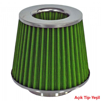 Filtro de aire abierto Carub de rendimiento y sonido +6 CV universal con adaptador verde