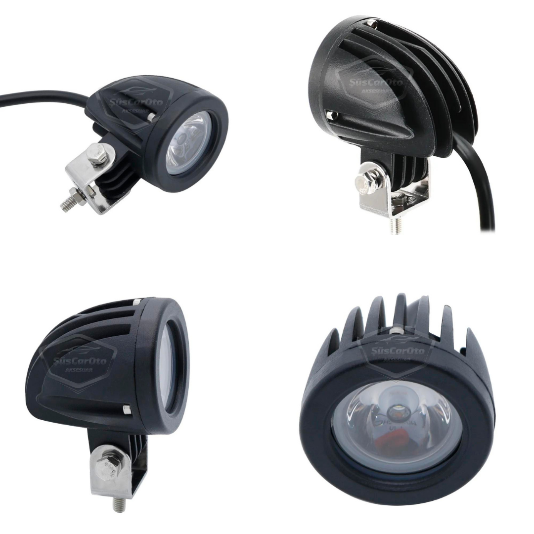 Barra de luz LED redonda blanca antiniebla para coche, motocicleta, todoterreno, ATV, carretilla elevadora, lámpara LED, proyector de metal, luz de trabajo para terreno, 2 unidades de 10 W