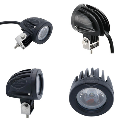 Barra de luz LED redonda blanca antiniebla para coche, motocicleta, todoterreno, ATV, carretilla elevadora, lámpara LED, proyector de metal, luz de trabajo para terreno, 2 unidades de 10 W