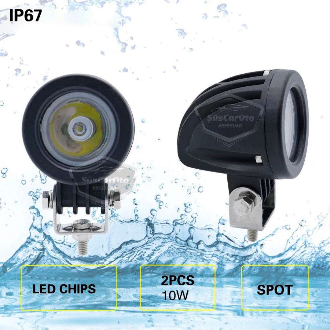 Barra de luz LED redonda blanca antiniebla para coche, motocicleta, todoterreno, ATV, carretilla elevadora, lámpara LED, proyector de metal, luz de trabajo para terreno, 2 unidades de 10 W