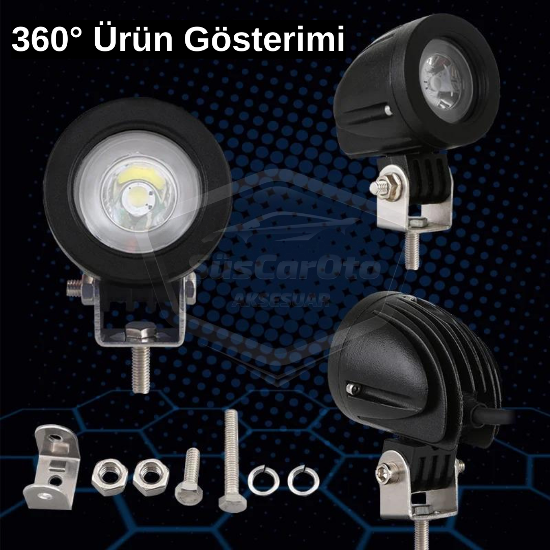 Barra de luz LED redonda blanca antiniebla para coche, motocicleta, todoterreno, ATV, carretilla elevadora, lámpara LED, proyector de metal, luz de trabajo para terreno, 2 unidades de 10 W